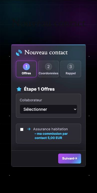 Formulaire Nouveau contact de Leads Meteor sur mobile